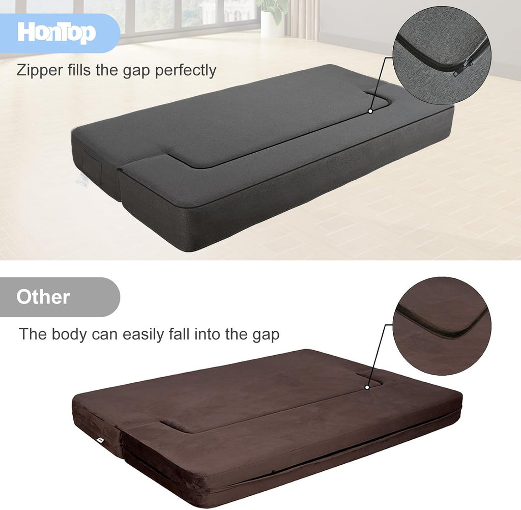 HonTop 8 Inch Folding Sofa Bed Couch Queen Memory Foam Convertible Futon Sleeper Chair Foam Bed for Bedroom Living Room Guest, Dark Grey