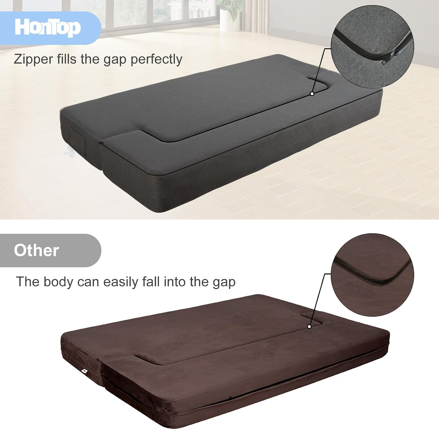 HonTop 8 Inch Folding Sofa Bed Couch Queen Memory Foam Convertible Futon Sleeper Chair Foam Bed for Bedroom Living Room Guest, Dark Grey