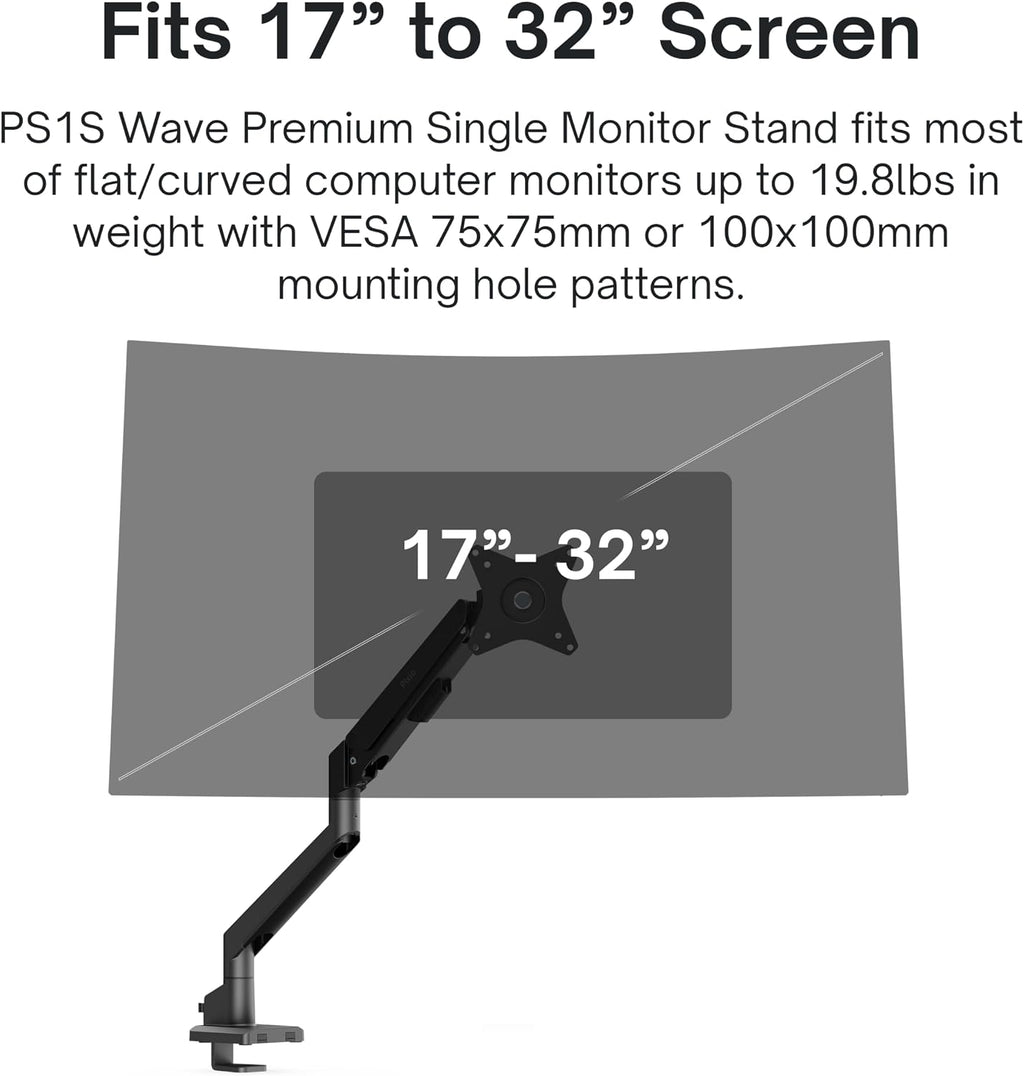 Pixio PX279 Wave 27 inch 240Hz Refresh Rate FHD 1080p Resolution Fast IPS Panel 1ms GTG Resonse Time Gaming Monitor and PS1S Wave Black Single Monitor Arm - Fits up to 32 inches and 19.8lbs