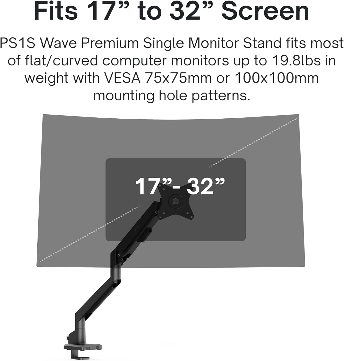 Pixio PXC248WAVE 24 inch 200Hz Refresh Rate FHD 1080p Resolution 1500R Curve Fast VA Panel 1ms GTG Response Time HDR Curved Gaming Monitor and PS1S Wave Black Single Monitor Arm - Fits up to 32 inches
