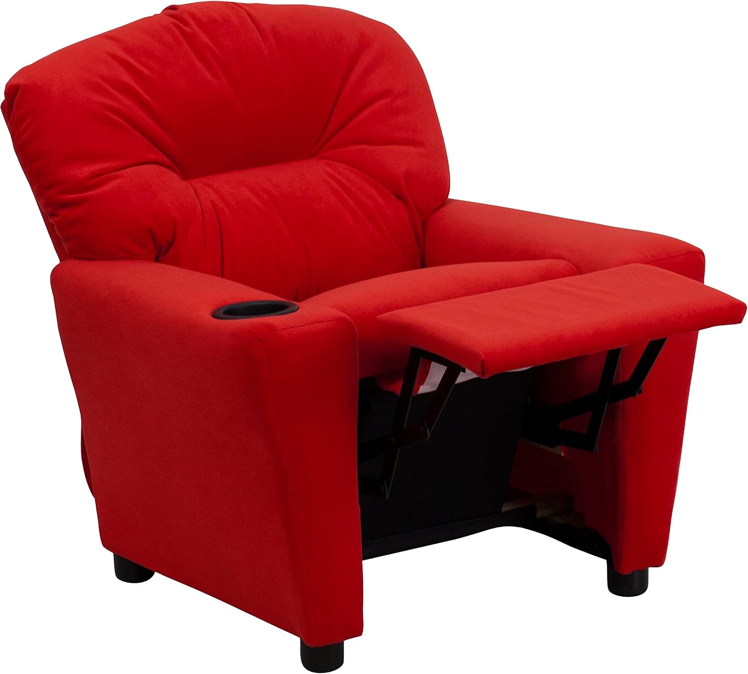 Flash Furniture Chandler Microfiber Kids Recliner with Cup Holder and Safety Recline, Contemporary Reclining Chair for Kids, Supports up to 90 lbs., Red