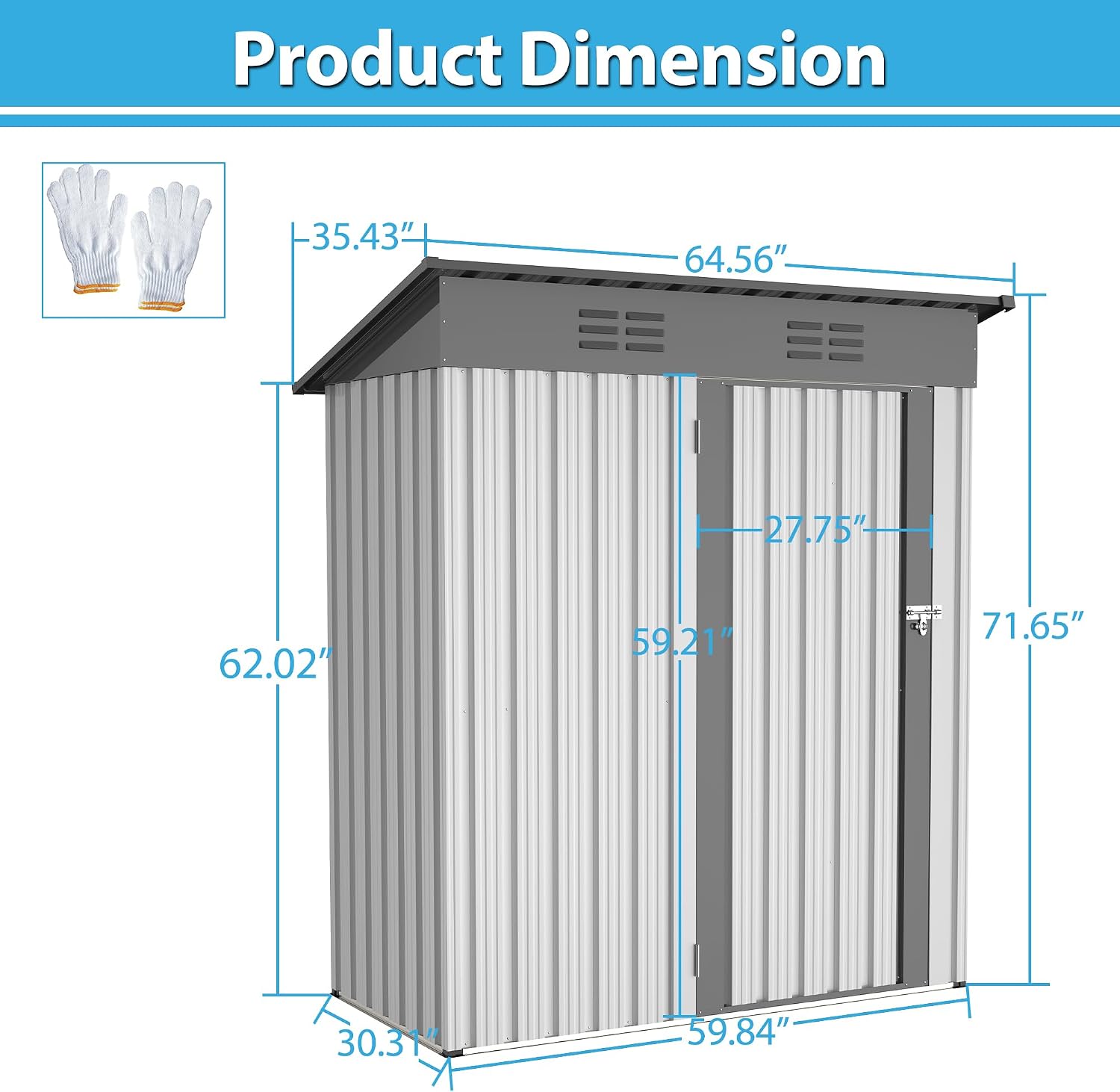 5X3 FT Outdoor Storage Shed, Waterproof Metal Garden Sheds with Lockable Door, Steel Tool Storage Buildings Shed & Outdoor Storage House for Garden, Backyard, Patio, Lawn, Trash Cans(White)