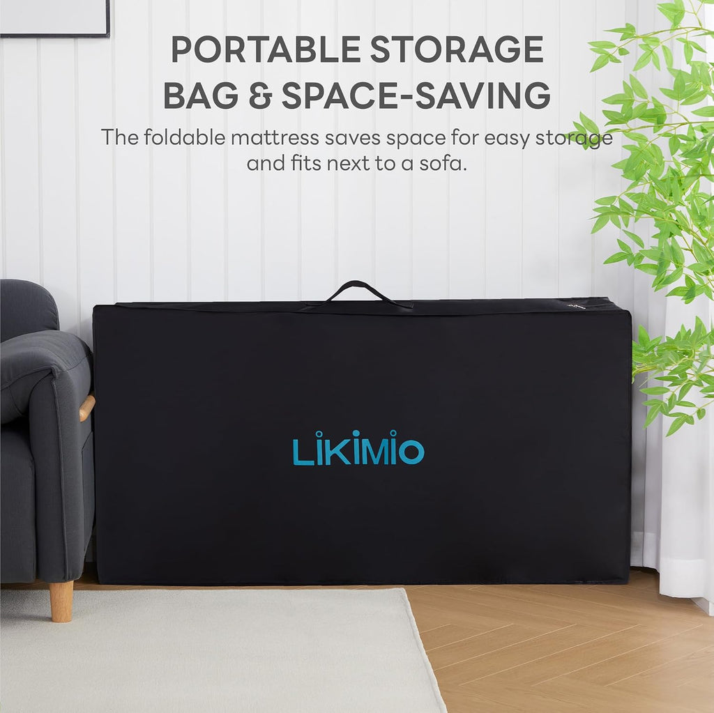LIKIMIO Folding Mattress Full, High Density Foam Mattress with Breathable and Washable Cover & Storage Bag, 4 Inch Foldable Mat Topper for Camping, RV and Yoga, Handle Design, Gray