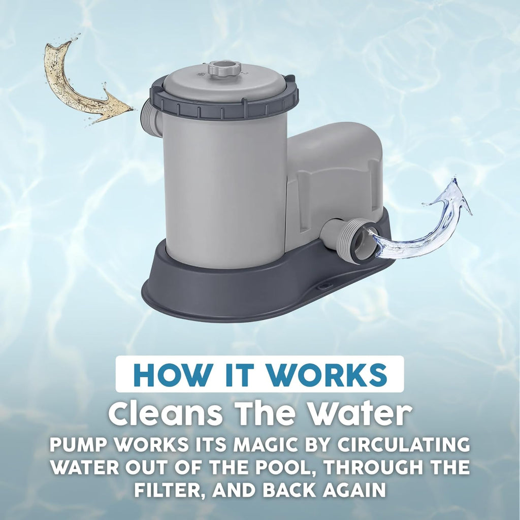 Bestway 1,500 GPH Filter Pump for Above Ground Swimming Pool with Type III A/C Cartridge, Adapter Accessories and Timer