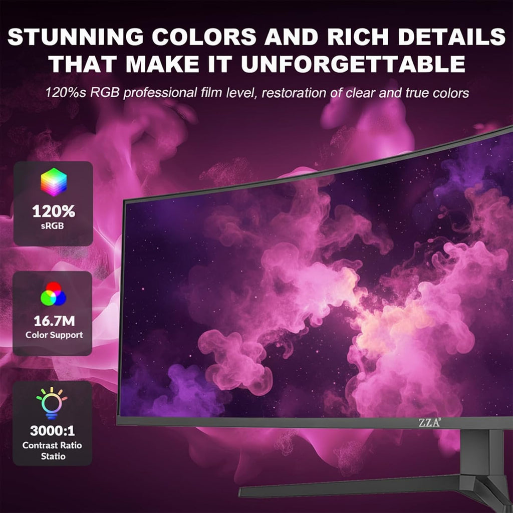 ZZA 49' Curved Gaming Monitor, 5K UHD (5120x 1440) VA Display, 1500R Immersion, 165Hz Refresh Rate, Advanced Computer Screen, Supports AMD FreeSync Premium, 120% sRGB Color Gamut,HDMI 2.0/DP1.4