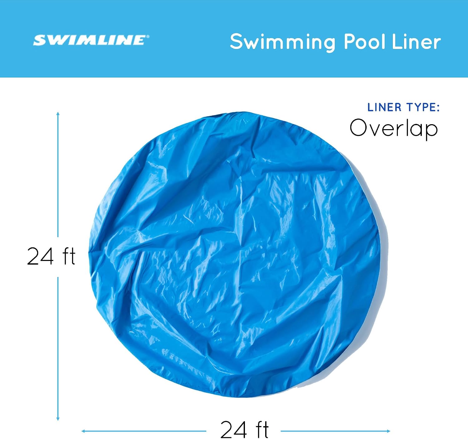 Swimline 24 Feet Solid Round Above Ground Swimming Pool Overlap, Standard Gauge Liner, Vinyl, Easy Installation, Blue