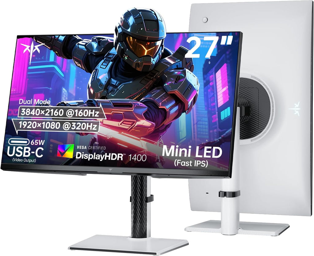 KTC 27 Inch Dual Mode Mini LED Monitor - 4K UHD at 160Hz & 1080P FHD 320Hz Gaming Monitor, 65W Type-C Port, HDR1400 Fast IPS Panel, Adaptive-Sync, HDMI 2.1 & DP 1.4, Height Adjustment, VESA(Renewed)