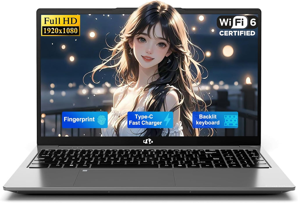 NIMO 15.6' IPS FHD-Student-Laptop, 8GB RAM 256GB SSD N150(Beat to i3-10110U, 4 Cores Up to 3.6GHz) Computer with 2 Years Warranty, 65W Type-C, Fingerprint, Backlit Keyboard, Wi-Fi 6, BT5.2
