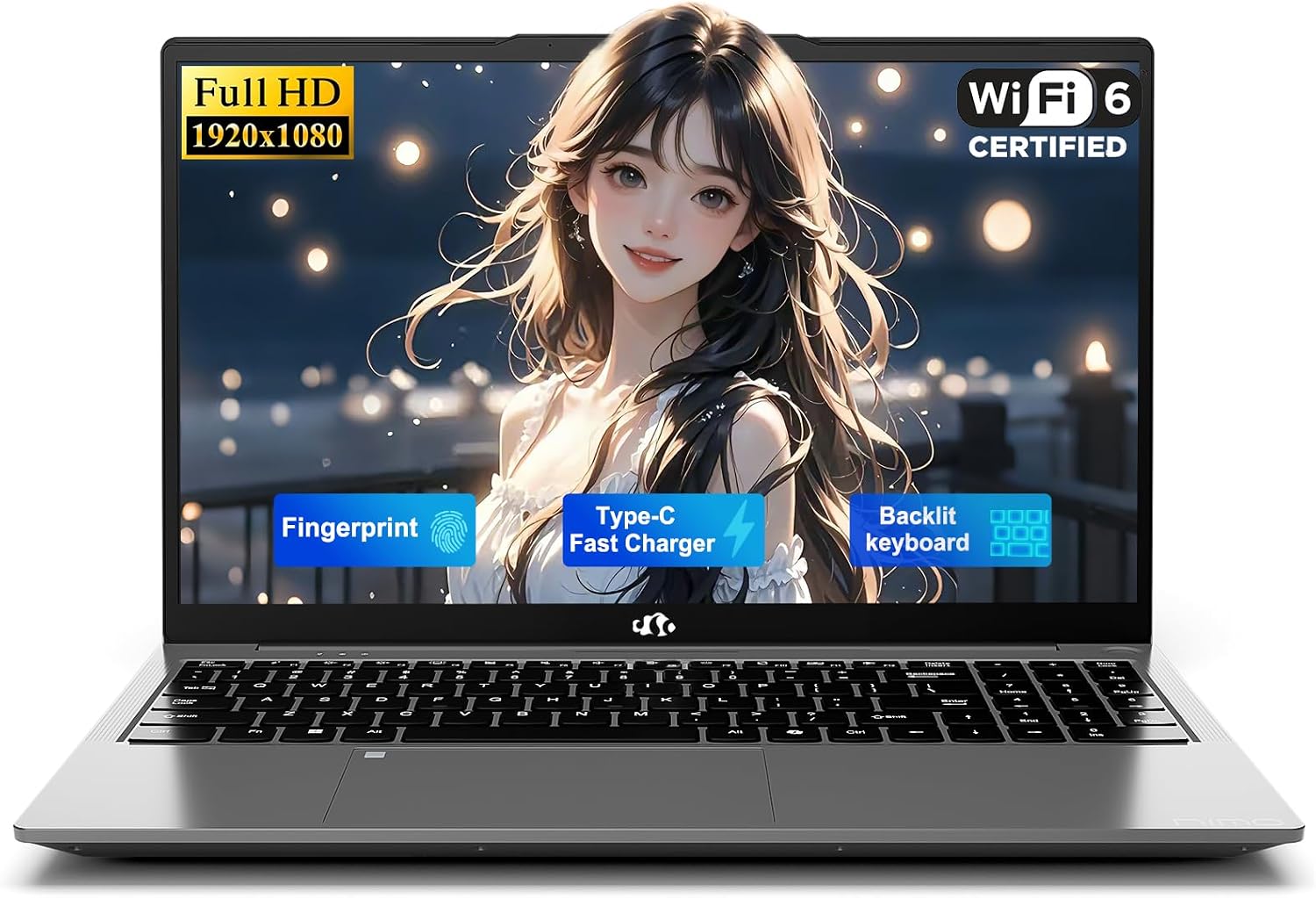 NIMO 15.6' IPS FHD-Student-Laptop, 8GB RAM 256GB SSD N150(Beat to i3-10110U, 4 Cores Up to 3.6GHz) Computer with 2 Years Warranty, 65W Type-C, Fingerprint, Backlit Keyboard, Wi-Fi 6, BT5.2
