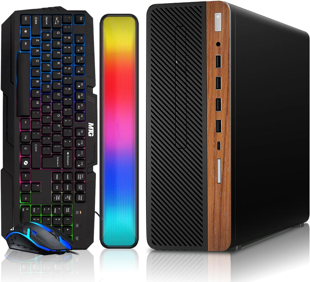 HP Dark Single Premium Desktop Computer PC – AMD Processor,16GB RAM,512GB SSD,RGB Keyboard with AI Copilot Key and Mouse,RGB Soundbar,Windows 11(Renewed)