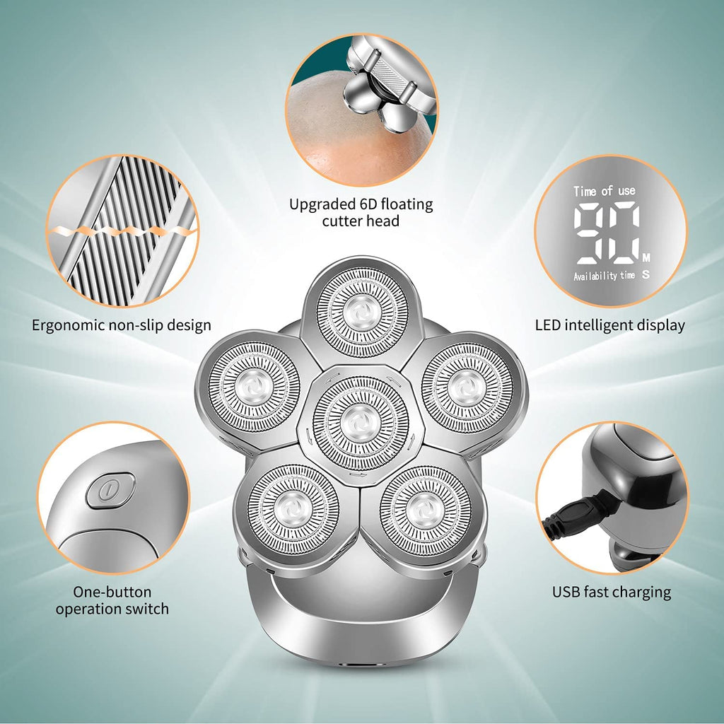 Electric Razor for Men, Professional Electric Razor 6 Blade Washable Shaving Rechargeable Beard Bald Electric Grooming Shaver Men Body Hair Trimmer