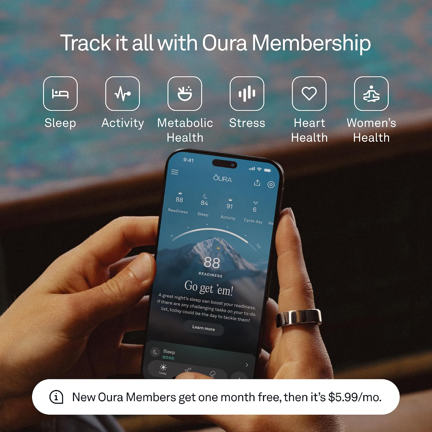 Oura Ring 4 - Black - Size 9 - Sleep, Activity, Women's Health, AI Advisor, Up to 8 Days of Battery Life, Size Before You Buy, Android & iOS Compatible