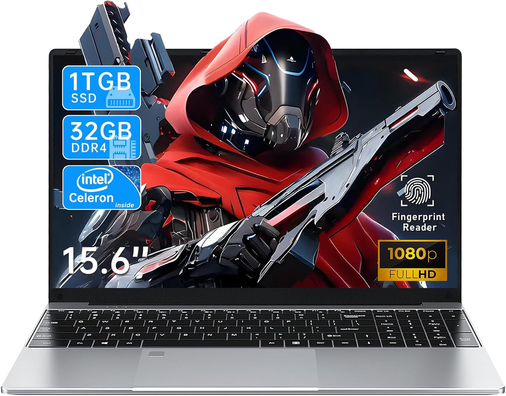NAIKLULU Gaming Laptop,Window 11 Pro Laptop Computer, 15.6 Inch Lap Top，32GB RAM 1TB SSD,1920 * 1080 Display,WiFi 5,BT5.0,N5095 Processor(up to 2.9Ghz),Backlit Keyboard,Fingerprint Unlock