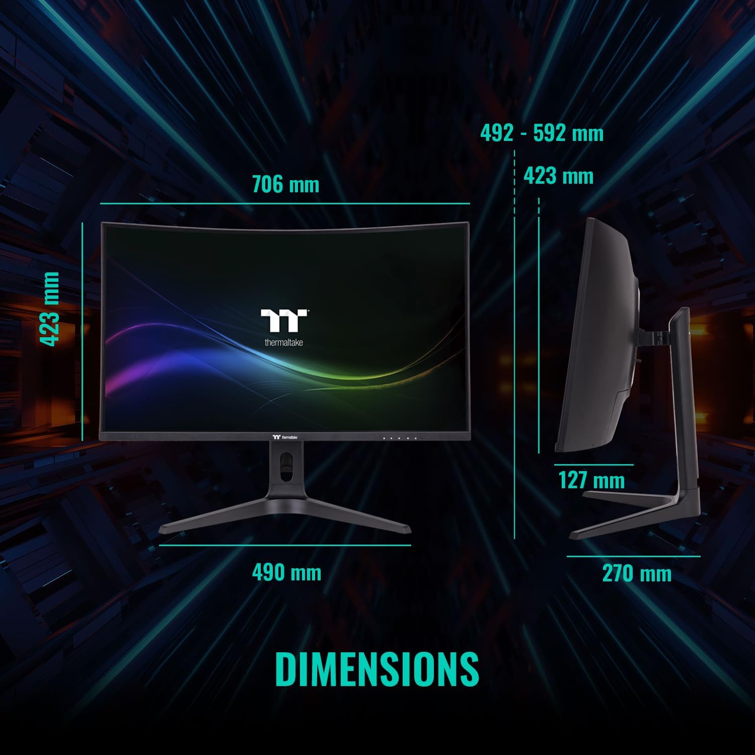 Thermaltake TGM-V32CQ Gaming Monitor/32in/CurveQHD 2K 1440P/170 Hz Refresh Rate/Black, GM-GCE-32CEQB-US