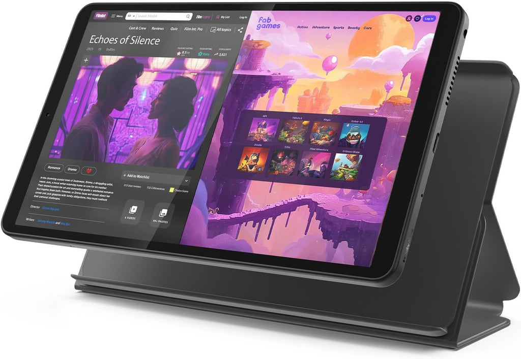 Lenovo Tab One - Lightweight Tablet - up to 12.5 Hours of YouTube Streaming - 8.7' HD Display - 4 GB Memory - 64 GB Storage - MediaTek Helio G85 - Includes Folio Case