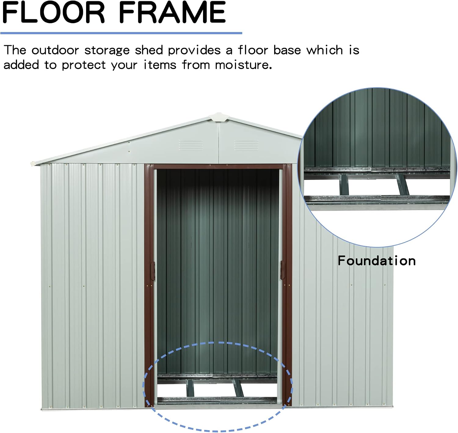 8 x 4 FT Outdoor Storage Shed, Metal Garden Shed with Floor Frame, Tool Shed Outdoor Storage with Lockable Sliding Doors & Air Vents, Storage House Waterproof for Backyard, Lawn, White