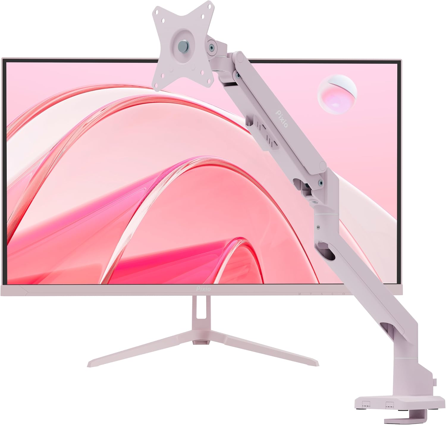 Pixio PX278 Wave Pink 27 inch 180Hz Refresh Rate FHD 1440p Resolution Fast IPS Panel 1ms GTG Response Time Gaming Monitor and PS1S Wave Pink Single Monitor Arm - Fits up to 32 inches and 19.8lbs