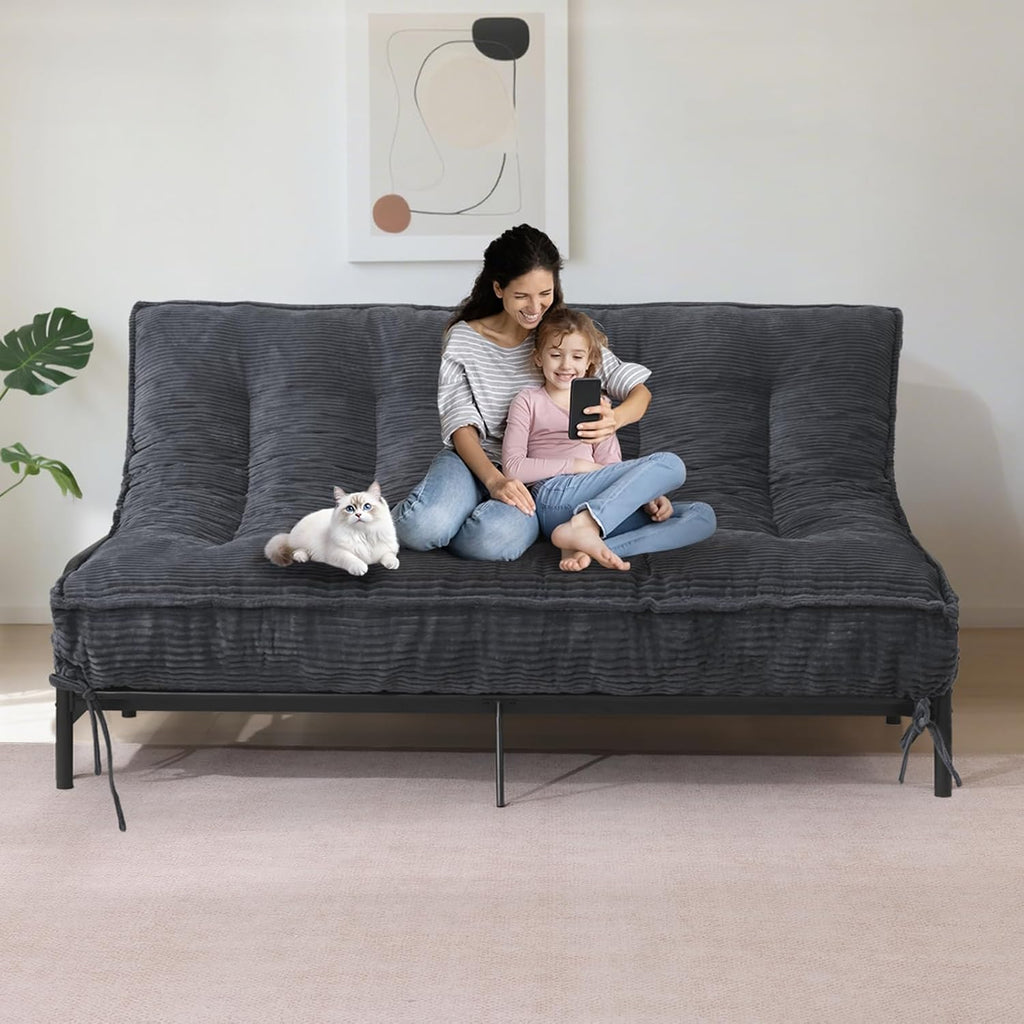 JUIKURY 8' Futon Mattress Full Size, Thick Futons Sofa Couch Bed Sleeper Sofa Bed, Floor Mattress for Adults, Roll Up Folding Mattres Shredded Foam Filling, Medium Firm(Frame Not Included)