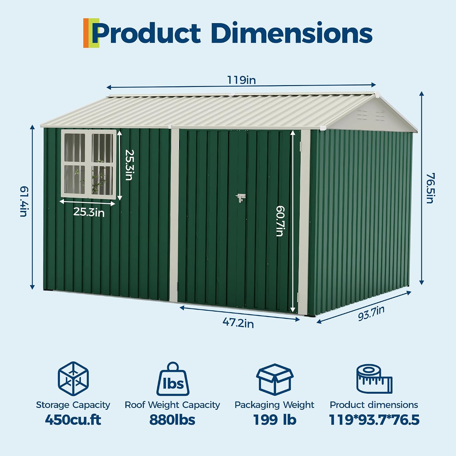 GarveeLife 8x10 FT Outdoor Storage Shed,450CU.T Metal Tool Shed with Clear Window, Lockable Doors,Large Garden Storage Box with Sloping Roof，Sheds&Outdoor Storage for Backyard Garden Patio Lawn, Green