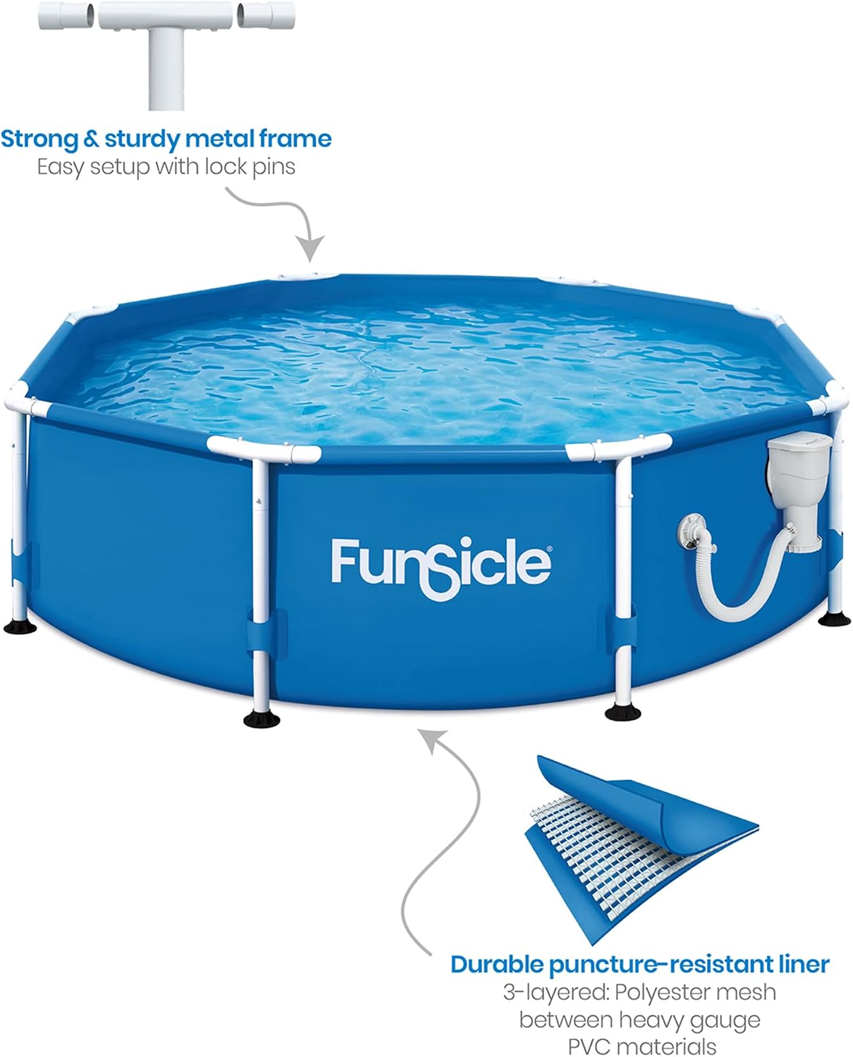 Funsicle Activity 8' x 30' Round Above Ground Swimming Pool, Includes FiltraBoost 400 GPH Filter Pump with AutoSkimmer, Type I Filter Cartridge & Repair Patch
