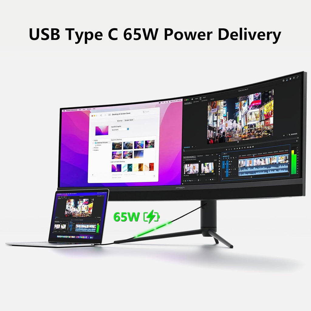 INNOCN 45 Inch 5K2K 5120 x 1440p 120Hz Ultrawide Curved Gaming Monitor, R1500, HDR400, USB Type-C 65W Power Delivery, PIP/PBP, Built-in Speaker, Height Adjustable, Black