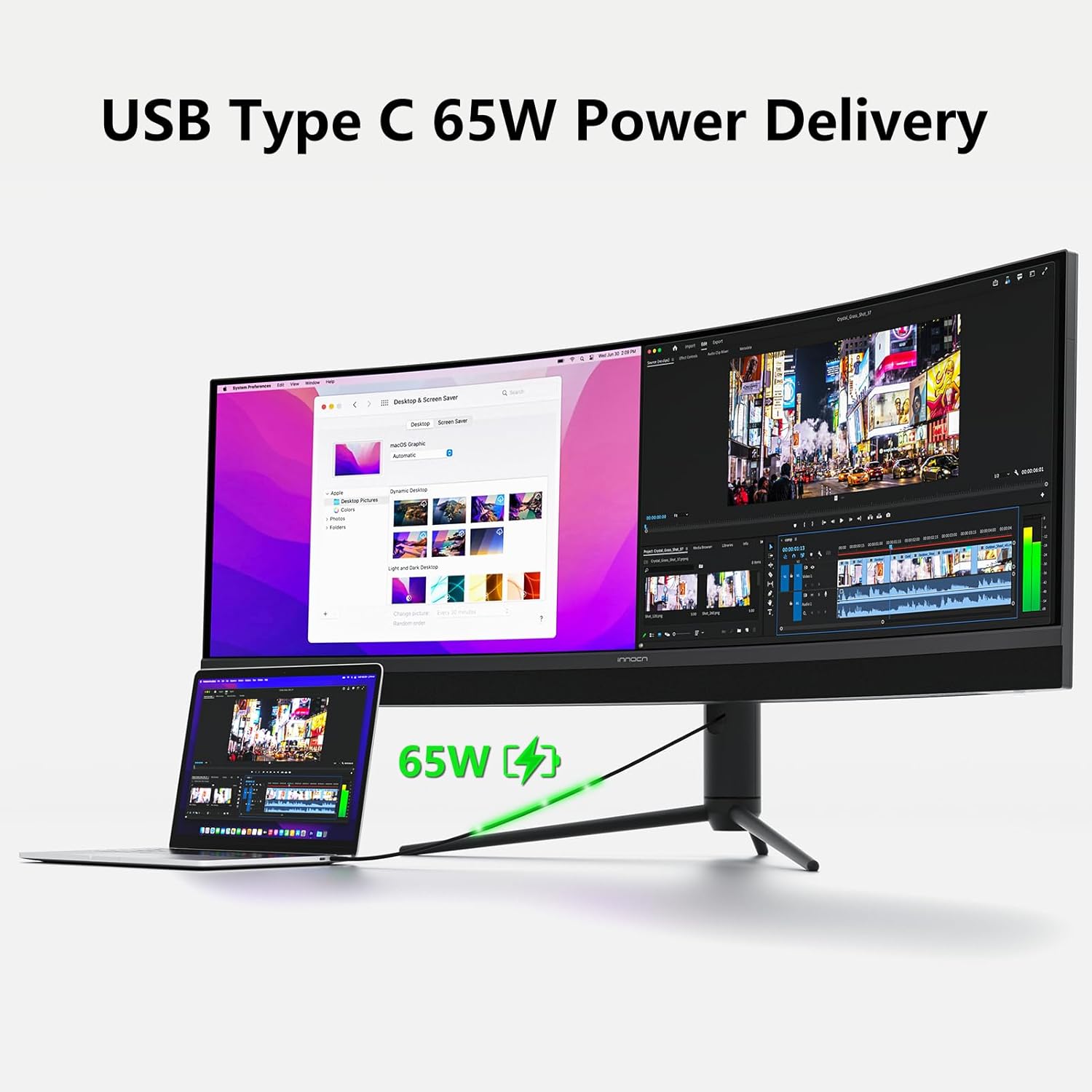INNOCN 45 Inch 5K2K 5120 x 1440p 120Hz Ultrawide Curved Gaming Monitor, R1500, HDR400, USB Type-C 65W Power Delivery, PIP/PBP, Built-in Speaker, Height Adjustable, Black