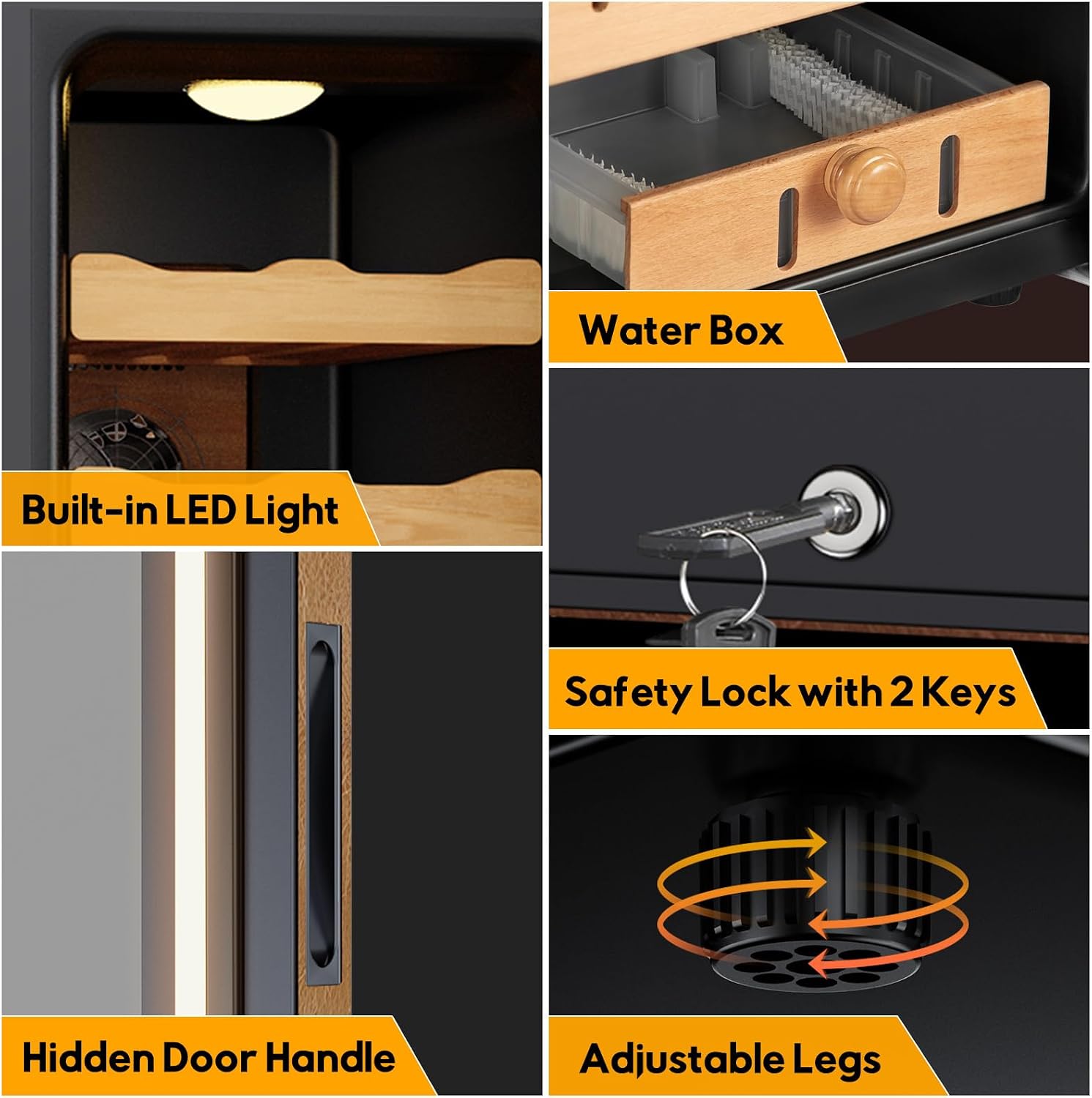 Upgraded 35L Electric Humidor with Leather, 250 Counts Large Capacity,Thermostatic Electric Cooler Cabinet with Digital LED Screen, Safety Lock,Smart Humidity & Temp Control, Gifts for Men
