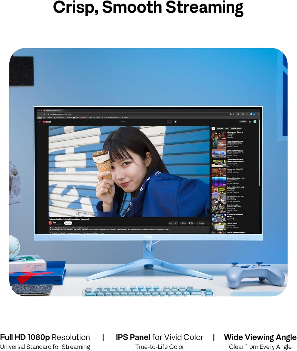 Pixio PX246 Wave Blue 24 inch 120Hz Refresh Rate FHD 1080p Resolution IPS Panel 4ms GTG Response Time Gaming Monitor with Adaptive Sync