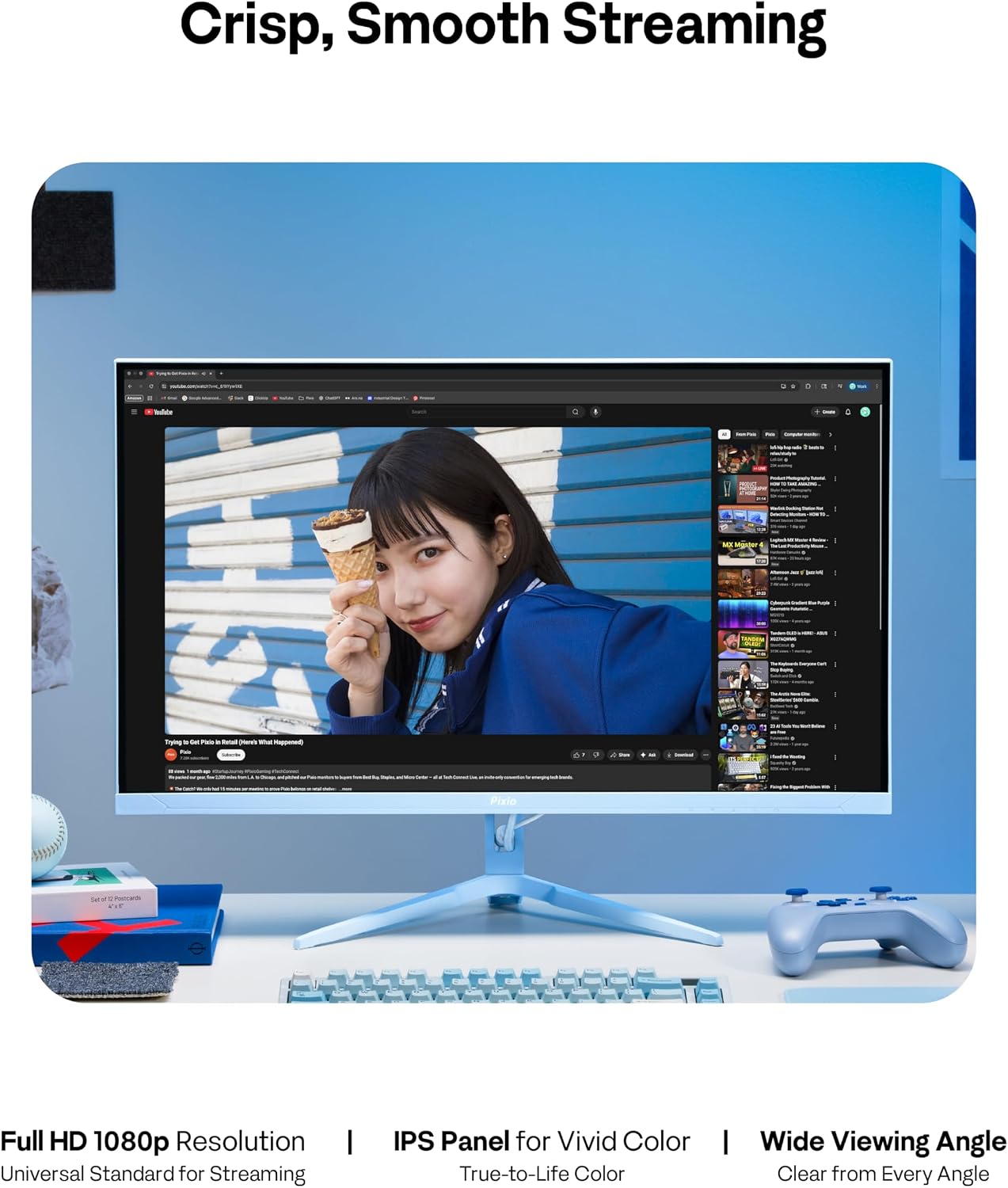 Pixio PX246 Wave Blue 24 inch 120Hz Refresh Rate FHD 1080p Resolution IPS Panel 4ms GTG Response Time Gaming Monitor with Adaptive Sync
