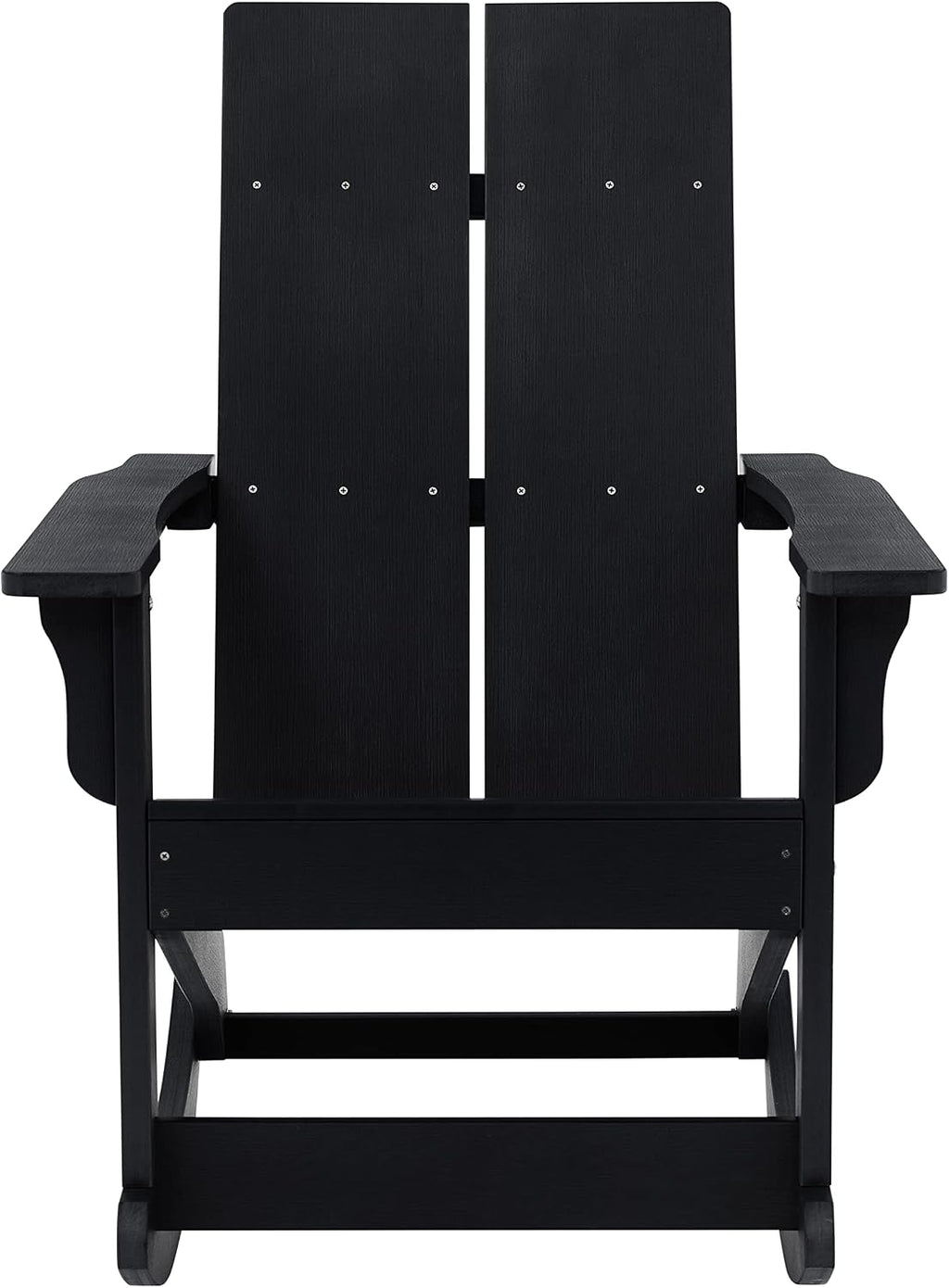 EMMA + OLIVER Harmon Adirondack Rocking Chair - Black Poly Resin - Suitable for Indoor/Outdoor Use - All Weather Materials - Easy Assembly - 350 lb. Weight Capacity