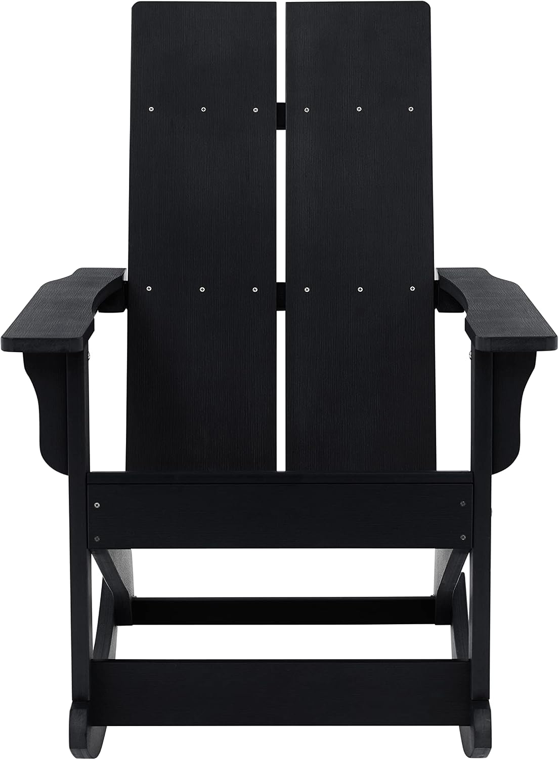 EMMA + OLIVER Harmon Adirondack Rocking Chair - Black Poly Resin - Suitable for Indoor/Outdoor Use - All Weather Materials - Easy Assembly - 350 lb. Weight Capacity
