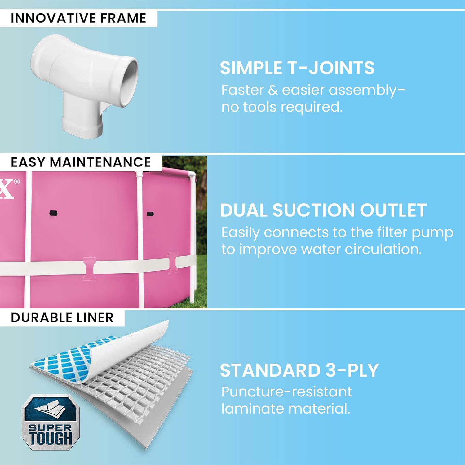 Intex 28290EH 8 Feet by 30 Inches Easy to Assemble Large Round Metal Frame Above Ground Swimming Pool with Dual Suction Outlet Fittings, Pink