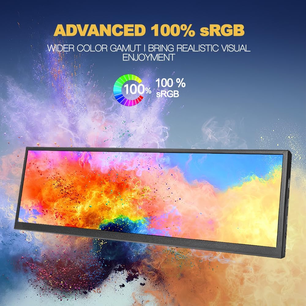 120Hz 12.7 inch 2.5K QHD IPS 2880x864 Stretched Bar Touch Screen Display HDMI USB C Secondary Monitor for Laptop PC Music Media Timeline Editing