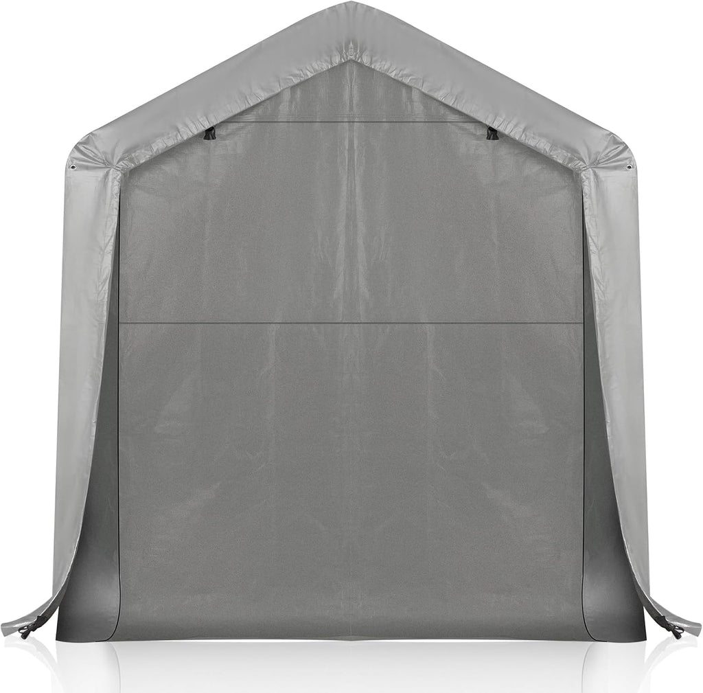 VINGLI Outdoor Portable Storage Shed, Heavy Duty Bike Tent with Roll-up Zipper Door, Waterproof and UV Resistent Carport for Motorcycle, Garden Tools and Firewood (8x8x6.7ft)