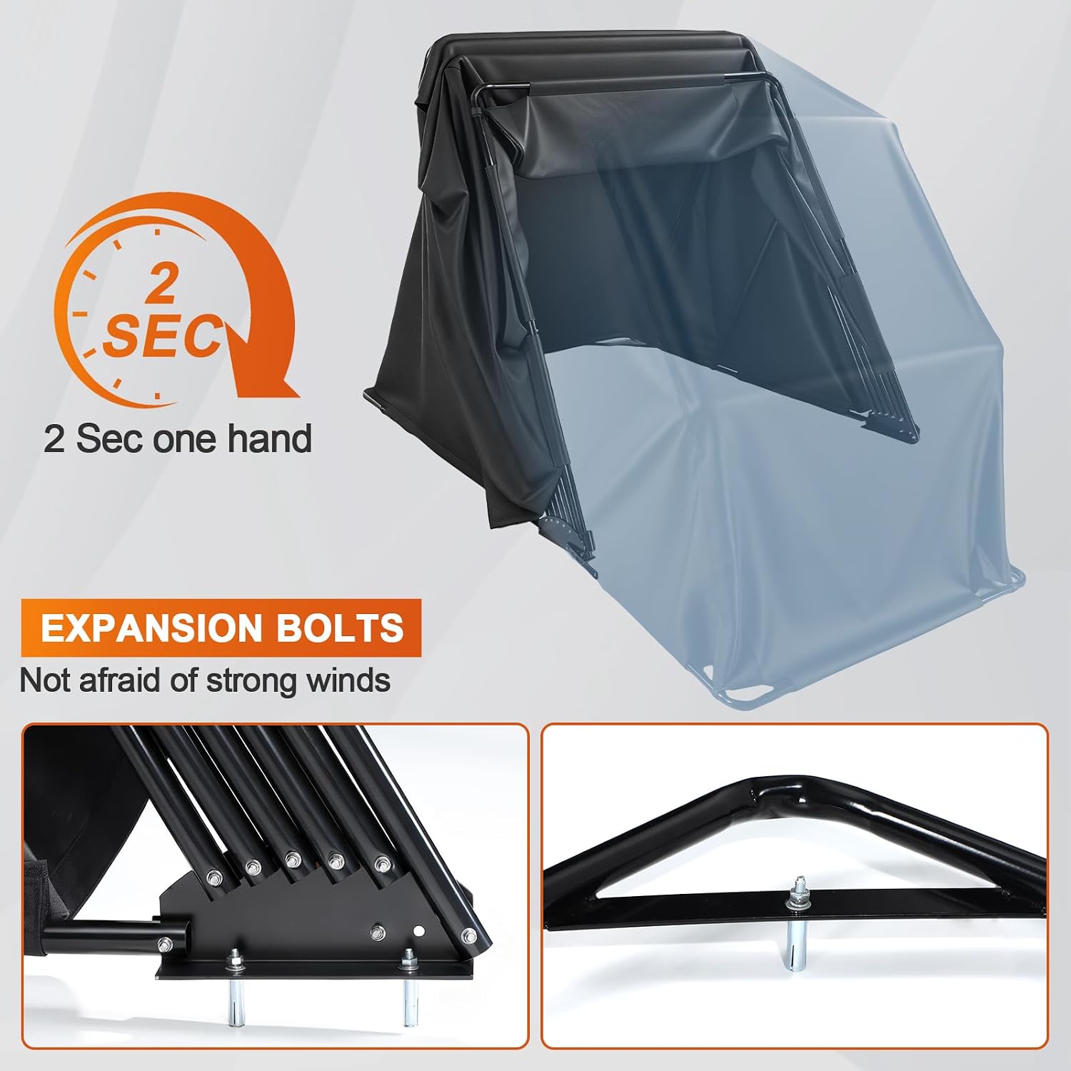 Motorcycle Cover Shelter Storage, 110' x 47' x 63', with Lock & Carry Bag, Heavy Duty 600D Oxford Vehicle Shed Cover Garage Tent with 2 Roll-Up Side Windows - Black