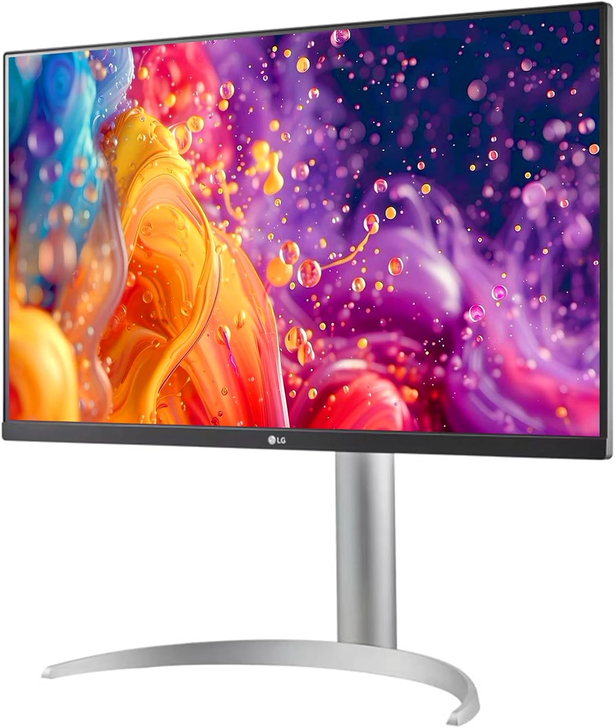 LG 27' 4K UHD Monitor, IPS Display, VESA DisplayHDR 400, 95% DCI-P3, Dynamic Action Sync, Black Stabilizere, Height/Tilt/Pivot Stand, for Gaming and Offic, White/Silver