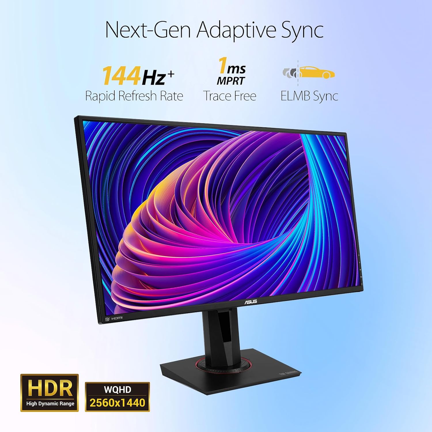 ASUS TUF 27' IPS Gaming Monitor, 2K (2560 x 1440), LED Display, 165Hz, 1ms, G-SYNC, HDR 10, 100% sRGB, Anti-Glare M, VESA Mountable, Ajustable Stand, DisplayPort x1, HDMI x2