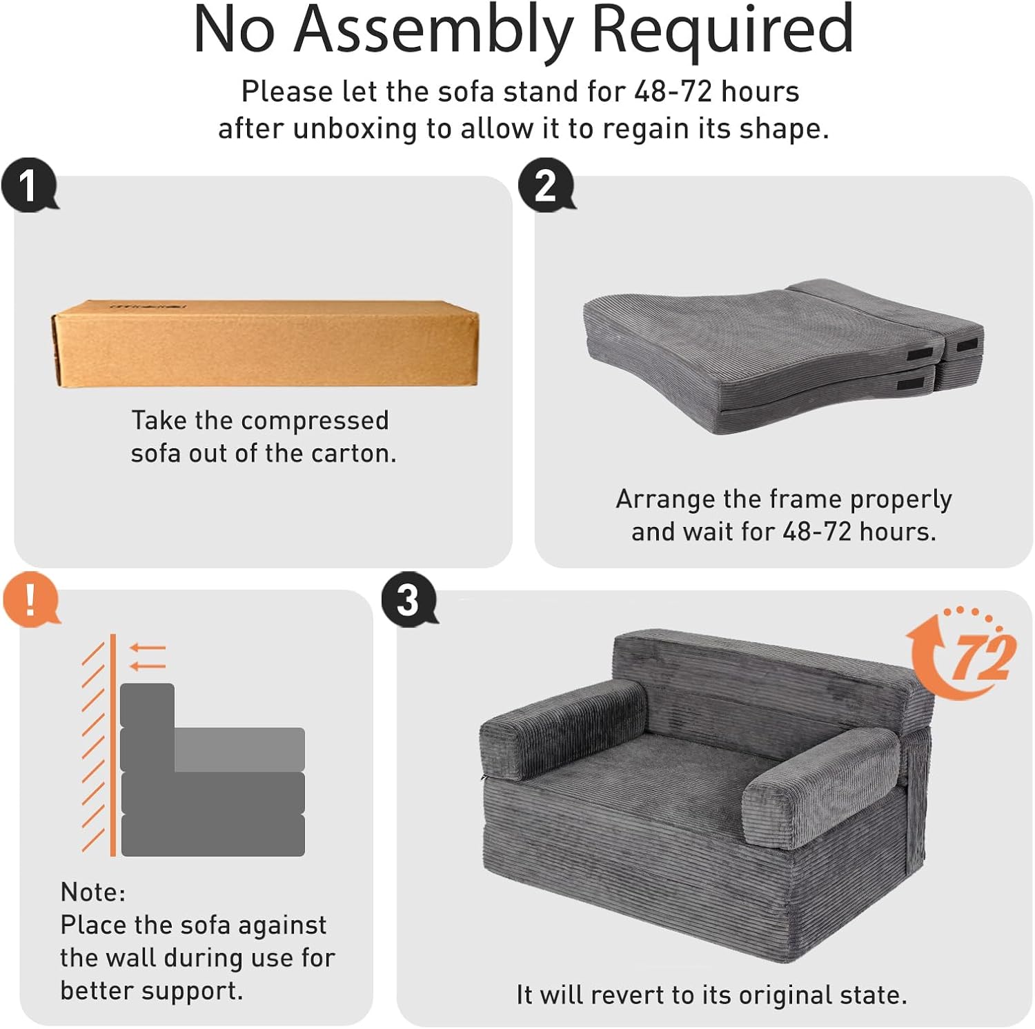 YEPDIN Folding Sofa Bed,Convertible Sofa Bed with Armrest Foldable Sleeper Chair, Portable Folding 4-in-1 Floor Sofa with Convertible Lounge Chair for Living Room,Bedroom,Washable Cover,Grey Single