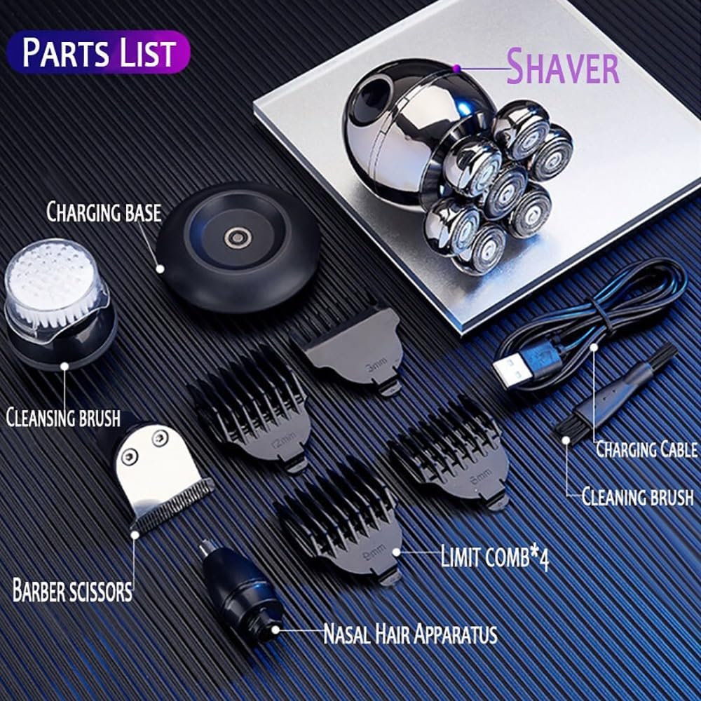 Head Shaver for Men, 7-Blade Grooming Kit 5 in 1 Electric Shaver for Men Head Rechargeable Electric Razor Body Beard Hair Trimmer Bald Shaving Machine