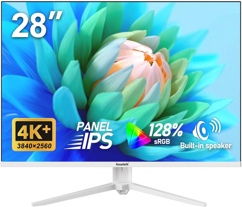 Gawfolk 28 inch UHD 4K Computer Monitor, IPS Ultra HD (3840×2560p) Screen, 3:2, 1.07 Billion Colours, 128% sRGB, Built-in Speakers, 178° Wide Viewing Angle DisplayPort 1.4 & HDMI 2.0, White