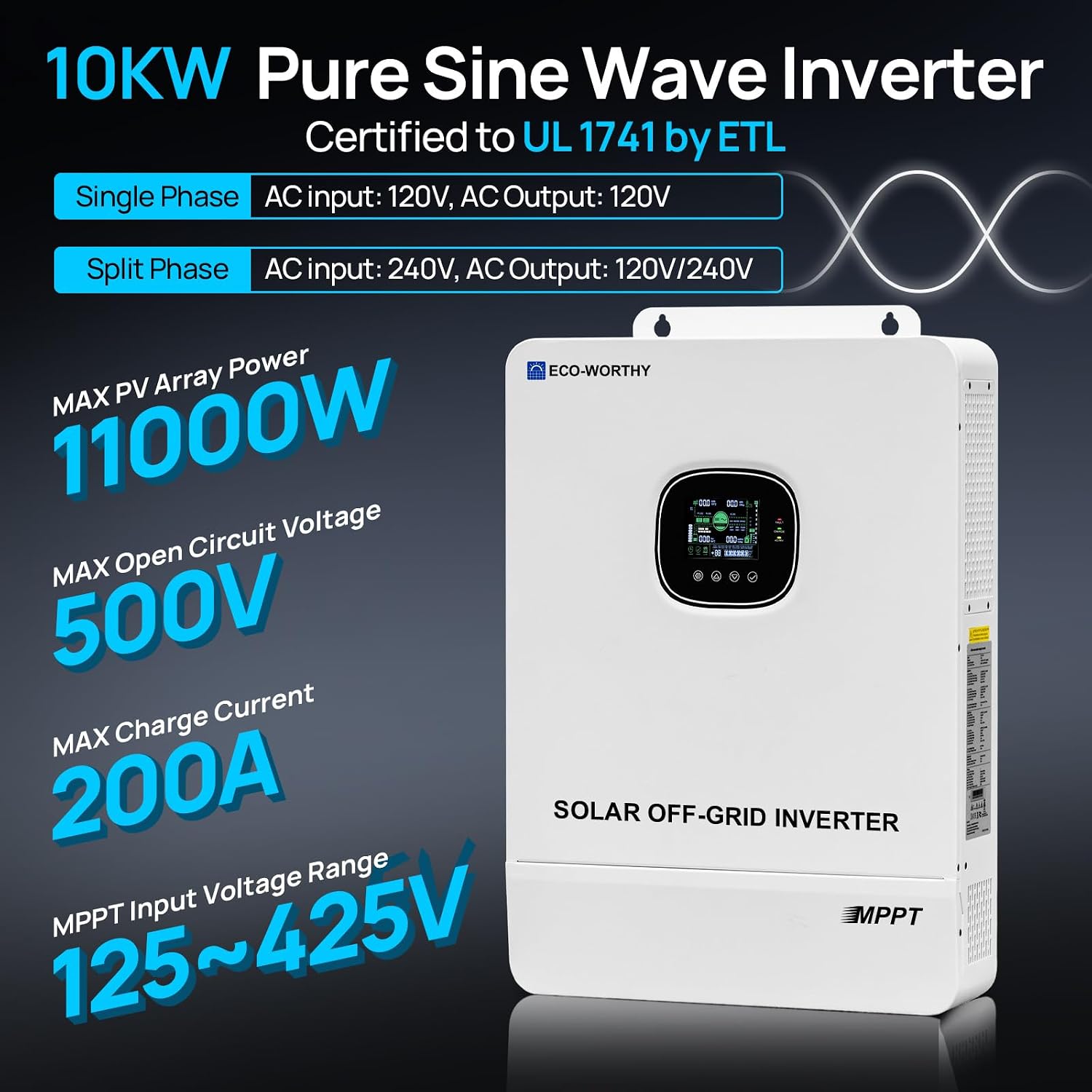 ECO-WORTHY 10000W Output Complete Off-Grid Solar Panel Kit for Home| 10KW 120V/240V Output Split Phase Inverter| 2pcs 48V 314Ah 32.2kWh High Capacity Energy Storage| 9840 Watts Solar Panel PV