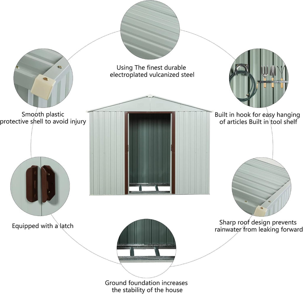 6 x 4 Ft Outdoor Storage Shed, Sturdy Metal Garden Shed with Base Foundation, Waterproof Patio Tools Shed Storage House with Sliding Doors for Backyard Lawn, White