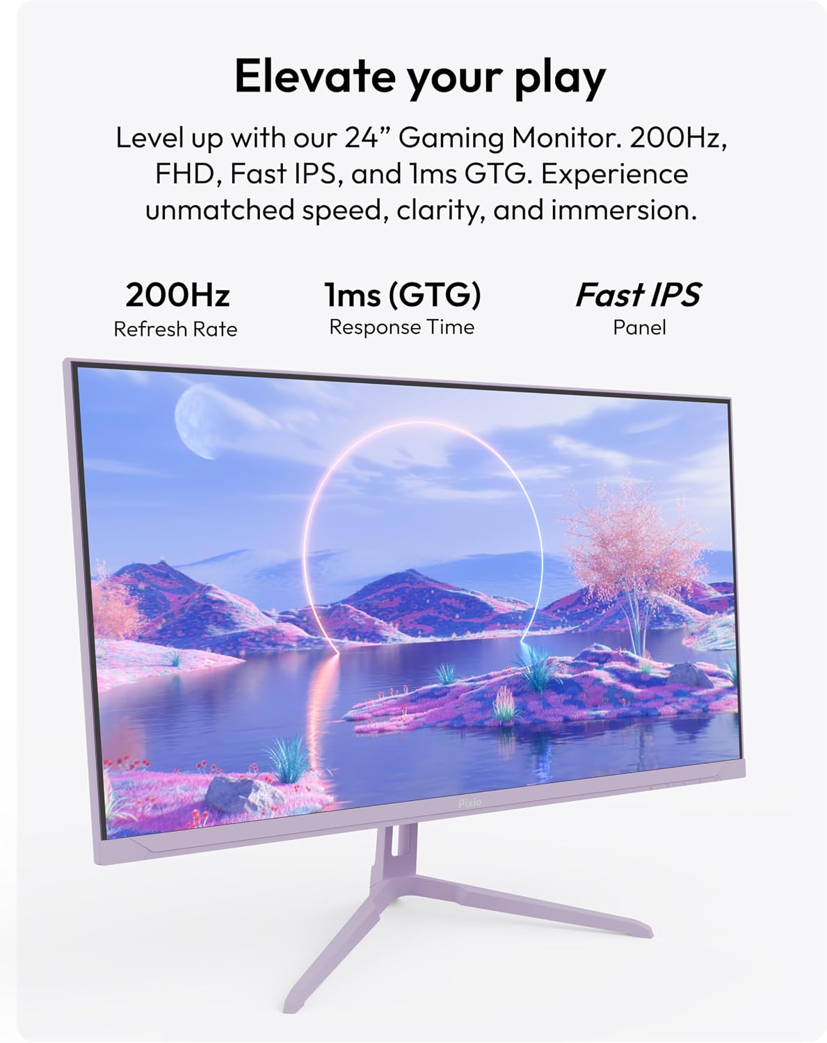 Pixio PX248 Wave Purple 24 inch 200Hz Refresh Rate FHD 1080p Resolution Fast IPS Panel 1ms GTG Response Time Built-in Speakers Gaming Monitor with Adaptive Sync