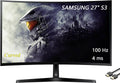Samsung 27' Essential S3 Series FHD LED Curved Monitor, 1800R, Game Mode, 100Hz Refresh Rate, Dual Ports, Eye Comfort, Black, with HDMI Cable