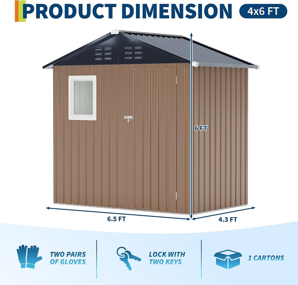 6x4 FT Metal Storage Shed with Window– Outdoor Utility Shed with Lockable Door & Air Vent, Garden/Yard Shed Kit for Backyard Patio Lawn