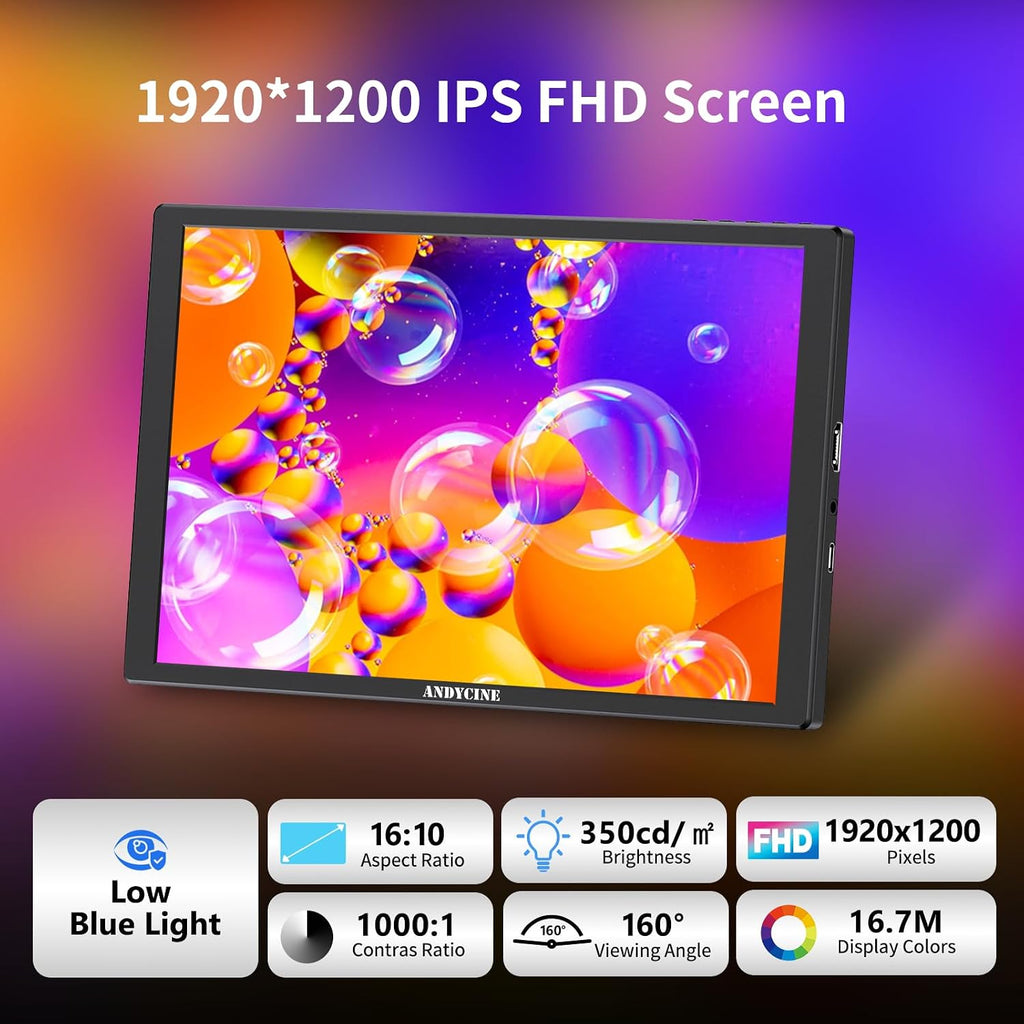 ANDYCINE N10 10.1inch 1920x1200 Touchscreen HDMI Monitor with Build-in Speakers 75mm Vesa, H/V Rotation Mirror Function Support HDCP Teleprompter Monitor Compatible for for Laptop,PC,Game Consoles