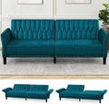 77 Inches Velvet Tufted Sofa Bed w/Adjustable Backrests & Armrests, Convertible Sleeper Sofa w/Nailhead Trim, Modern Loveseat Couch with Sturdy Legs for Living Room,Office,Teal