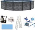 Blue Wave Marbella 15-ft Round 52-in Deep Above Ground Swimming Pool – with Steel Wall & Top Rails, Sand Filter, Overlap Liner, A-Frame Ladder & Maintenance Kit – Complete Outdoor Pool Accessories