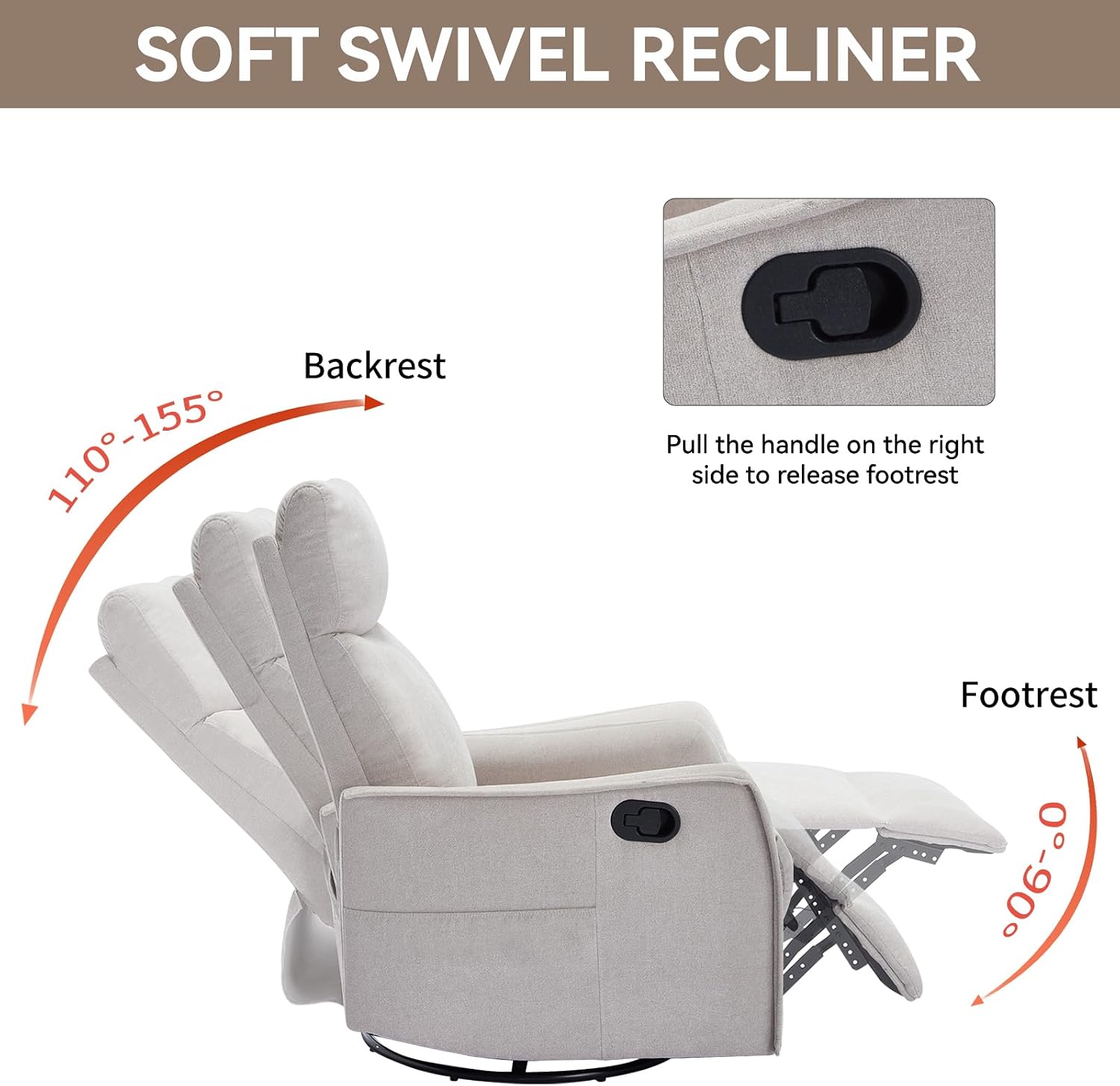 Massage Chair Recliner with Heat, 360° Swivel Glider Rocker with Reclining Backrest and Footrest, Manual Lazy Boy Recliners for Adults, Modern Nursery Rocking Chairs (Beige)