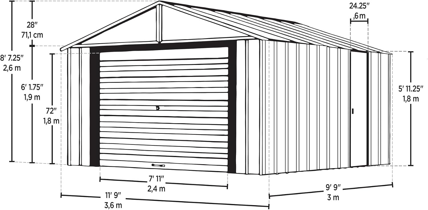 Arrow Shed 12' x 10' Murryhill Garage Galvanized Steel Extra Tall Walls Prefabricated Shed Storage Building, 12' x 10', Flute Gray